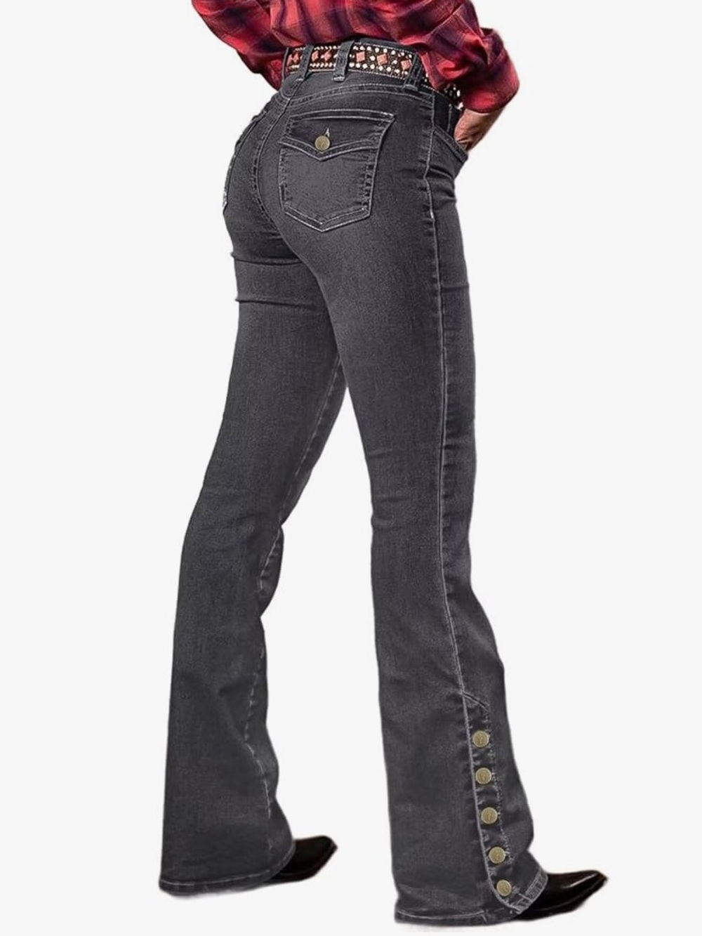 Flamingals Mid Rise Bootcut Flap Pocket Black Jeans With Side Buttons Small NWT